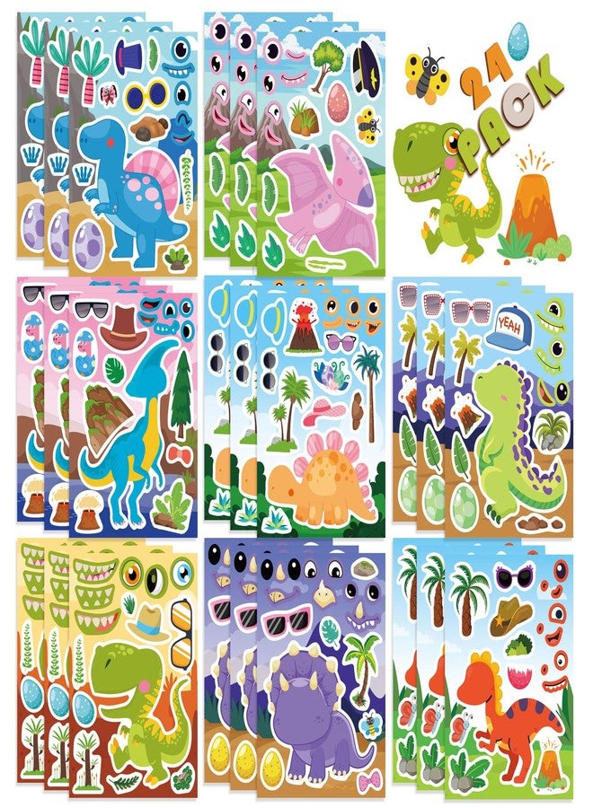 DUJAA 24 Sheets Dinosaur Stickers, Make Your Own Dino Stickers for Kids Boys Girls Toddlers, Make a Face Stickers Dinosaur Theme Birthday Party Favor Supplies, Teacher Reward Stickers - Image 1